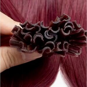 14in Nail U-Tip Keratin fusion Extensions Red 98 pc. Human Hair remy 61g